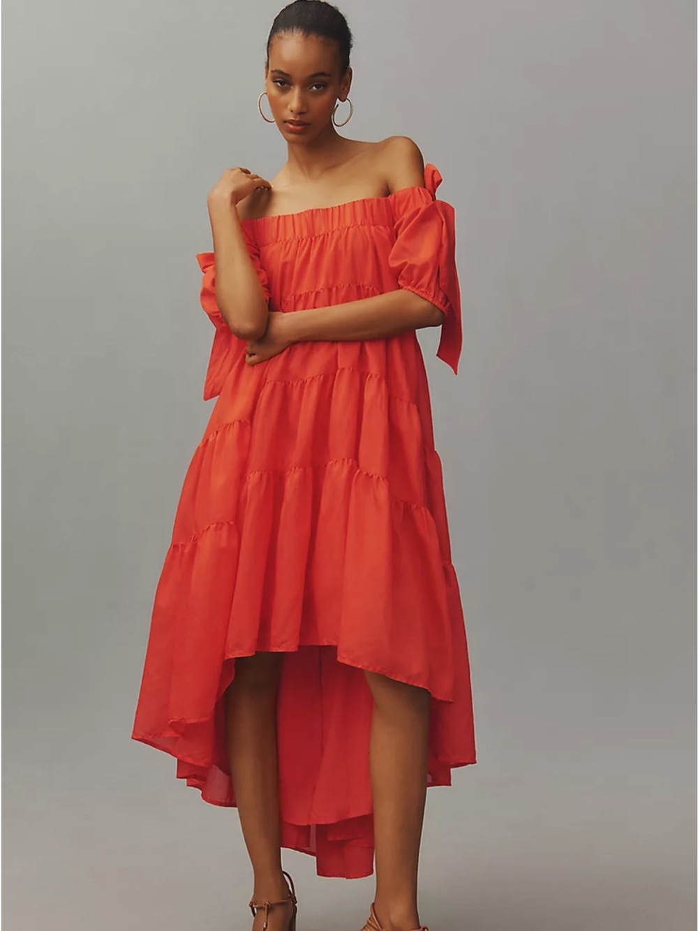 Anthropologie Off-the-Shoulder Tiered Hi-Low Dress